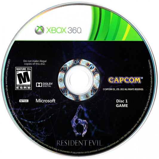 Resident Evil 6 disc 1 for Xbox 360 (X360) survival horror action-adventure video game