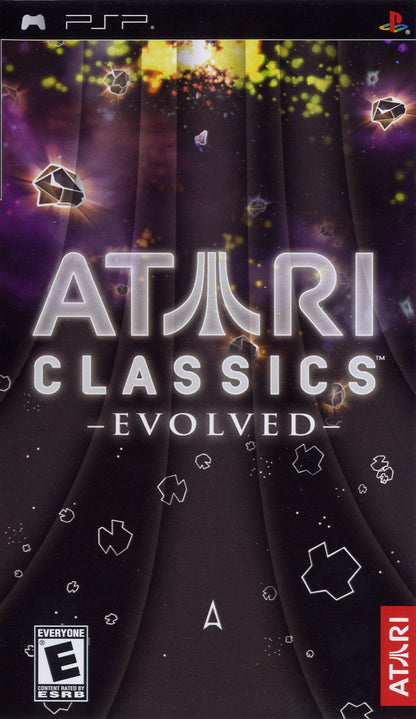 Atari Classics Evolved PlayStation Portable PSP for retro video game fans featuring classic Atari arcade games updated versions enhanced visuals timeless arcade gameplay space shooters action puzzles nostalgic gaming collection handheld entertainment collectible gaming appeal cover art