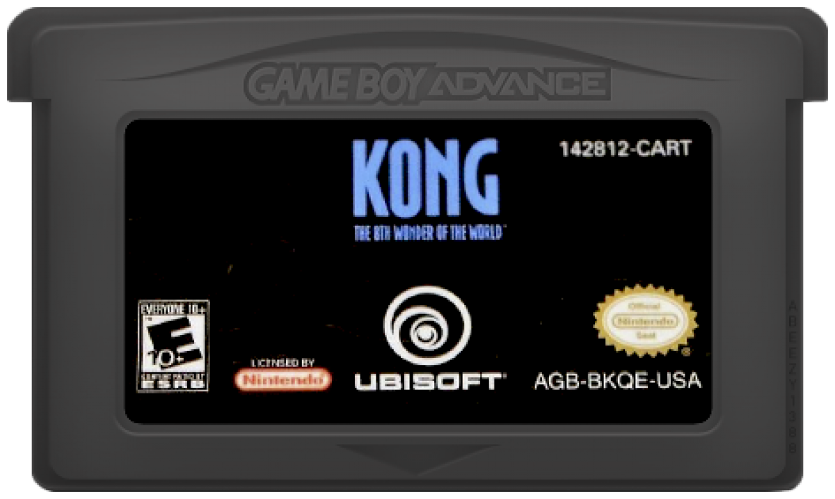 Kong 8th Wonder of the World for Game Boy Advance (GBA), cartridge for a retro video game featuring action-adventure gameplay, side-scrolling combat, jungle exploration, movie-inspired battles, and creature-based challenges