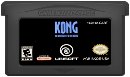Kong 8th Wonder of the World for Game Boy Advance (GBA), cartridge for a retro video game featuring action-adventure gameplay, side-scrolling combat, jungle exploration, movie-inspired battles, and creature-based challenges