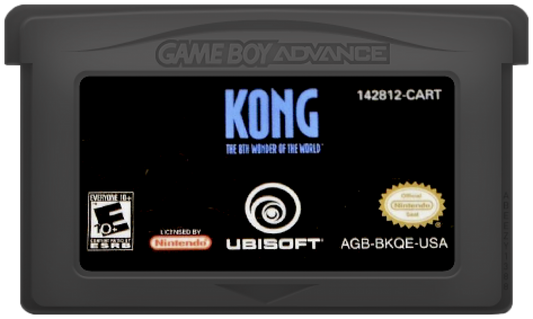 Kong 8th Wonder of the World for Game Boy Advance (GBA), cartridge for a retro video game featuring action-adventure gameplay, side-scrolling combat, jungle exploration, movie-inspired battles, and creature-based challenges
