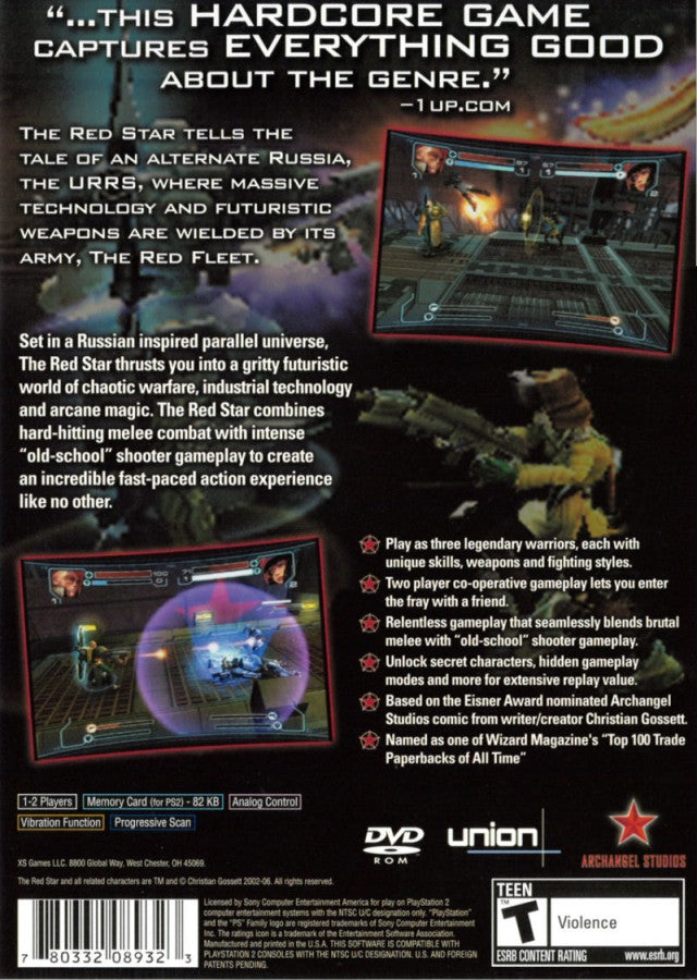 The Red Star PS2 Sony PlayStation 2 action shooter beat em up arcade style combat twin stick shooting hack and slash gameplay alternate history Soviet themed sci fi fantasy Acclaim retro gaming PlayStation 2 software video game title back cover art