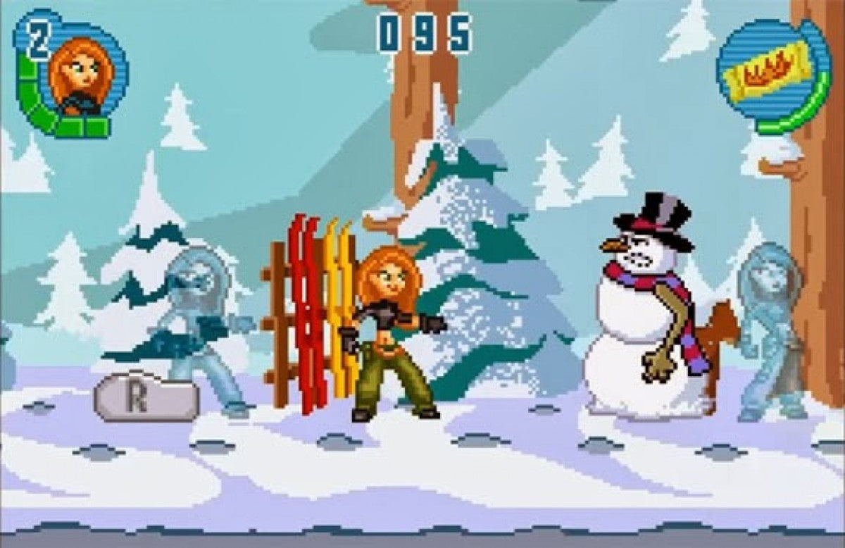 Disney’s Kim Possible 2 Drakken’s Demise Game Boy Advance GBA video game, action platformer, cartoon-based adventure, handheld Nintendo system title gameplay screenshot