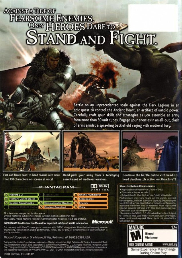 Kingdom Under Fire: The Crusaders – Xbox (XBOX) back cover art for video game for XBOX