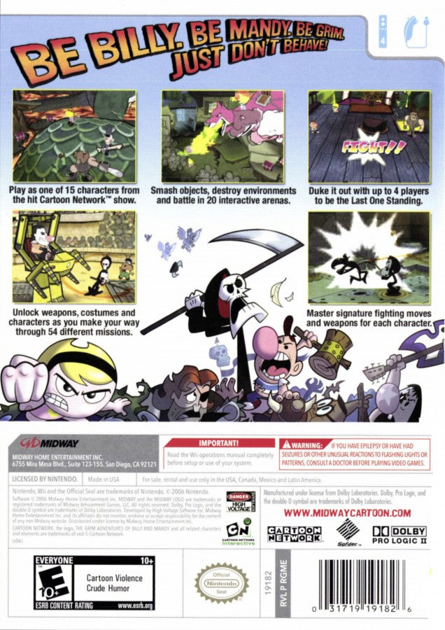 The Grim Adventures of Billy & Mandy – Nintendo Wii (Wii) action-adventure fighting cartoon video game back of case