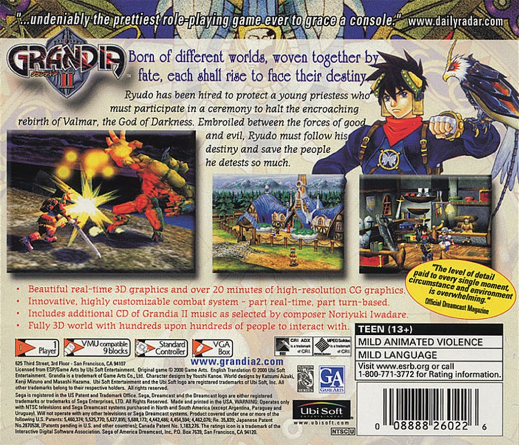 Grandia II Sega Dreamcast retro video game JRPG back of case (2000)