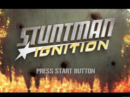Stuntman: Ignition – PlayStation 2 (PS2) video game title screen, action driving and stunt simulation.