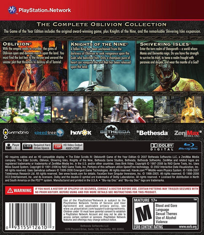 The Elder Scrolls IV: Oblivion Game of the Year Greatest Hits for PlayStation 3 with expanded fantasy RPG content back cover