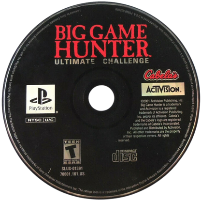 Big Game Hunter: Ultimate Challenge hunting sports video game featuring realistic outdoor environments tracked animal behavior strategic weapon use and immersive Cabela’s big game hunting experience disc