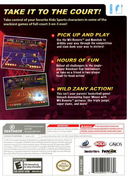 Kidz Sports: Basketball – Nintendo Wii (Wii) arcade basketball sports video game back of case