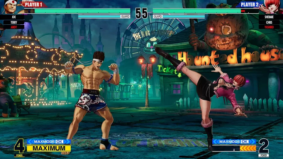 King of Fighters XV for PlayStation 4 (PS4) at Gamers INC, featuring the legendary 3-on-3 fighting system with a massive roster of classic and new fighters, rollback netcode for smoother online matches, and stunning visuals powered by Unreal Engine for the most intense KOF battles yet gameplay screenshot