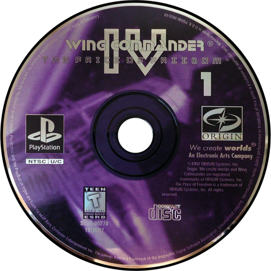 Wing Commander IV retro sci-fi space combat simulation game for PlayStation 1 (PS1) disc 1