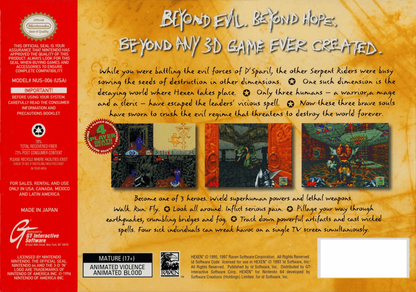 Hexen back cover art for Nintendo 64 N64 video game