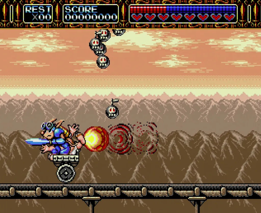 Sparkster Sega Genesis for retro video game enthusiasts featuring side scrolling action platforming gameplay rocket powered knight adventures fast paced combat colorful fantasy worlds challenging boss battles classic 16 bit gaming and collectible gaming appeal gameplay