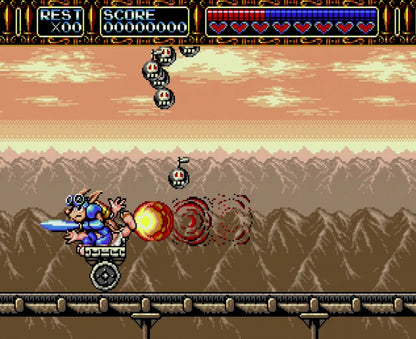 Sparkster Sega Genesis for retro video game enthusiasts featuring side scrolling action platforming gameplay rocket powered knight adventures fast paced combat colorful fantasy worlds challenging boss battles classic 16 bit gaming and collectible gaming appeal gameplay