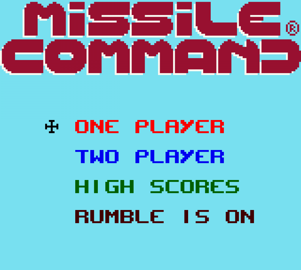Missile Command Game Boy Color GBC video game featuring arcade defense gameplay missile interception enemy attacks strategic targeting city defense high score challenges classic Atari action and handheld gaming retro video game collection collectible gaming appeal start screen 