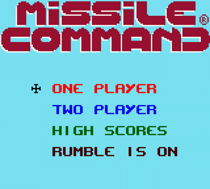 Missile Command Game Boy Color GBC video game featuring arcade defense gameplay missile interception enemy attacks strategic targeting city defense high score challenges classic Atari action and handheld gaming retro video game collection collectible gaming appeal start screen 
