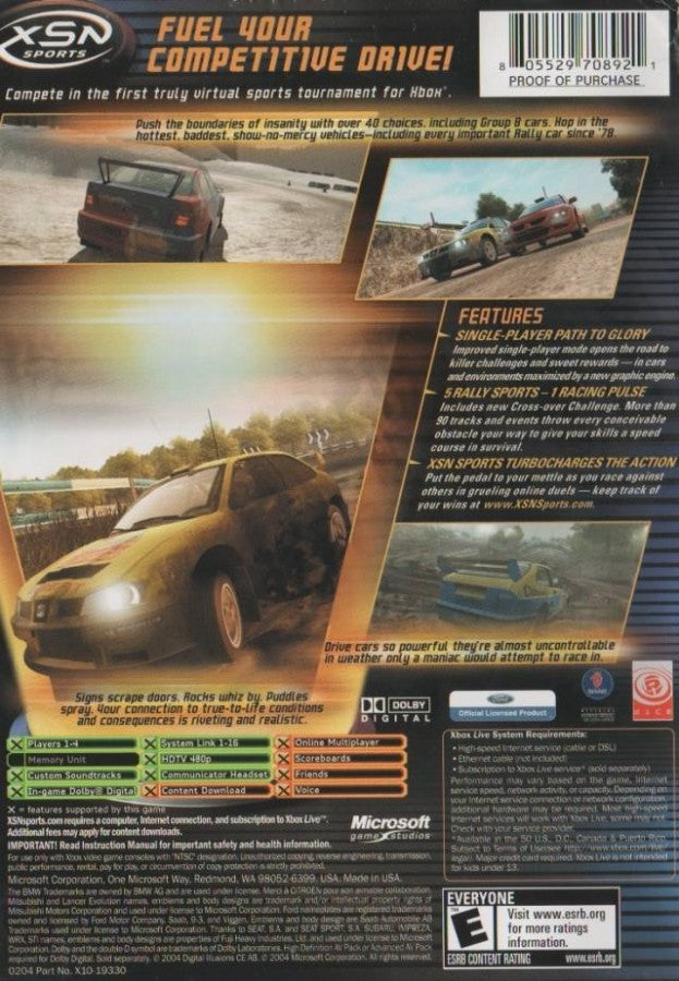 Rallisport Challenge 2 back cover art for Xbox (XBOX) video game
