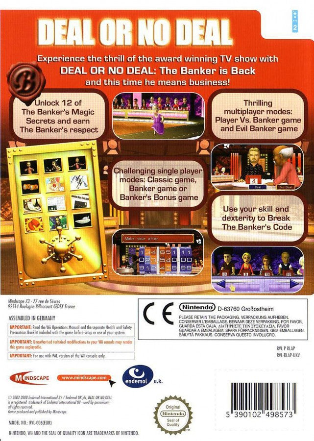 Deal or No Deal: Special Edition back cover art for Nintendo Wii (Wii) video game