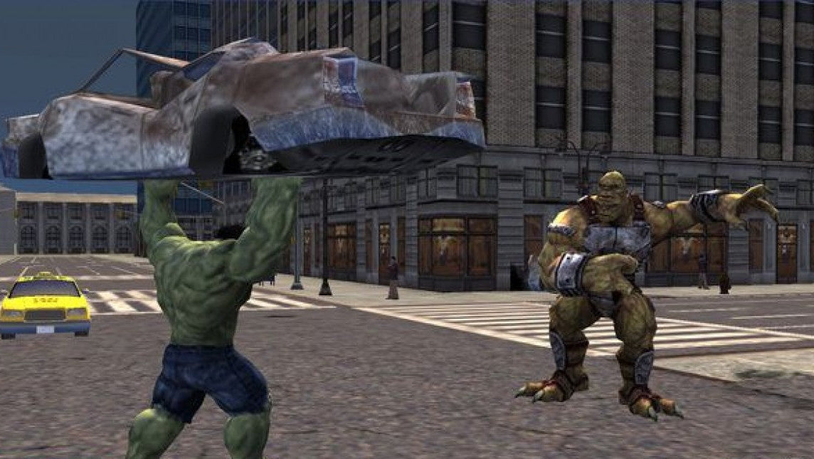 The Incredible Hulk PS2 Sony PlayStation 2 action adventure game Marvel superhero open world destruction combat Bruce Banner Hulk gameplay smashing city free roam missions third person action PlayStation 2 software video game title gameplay