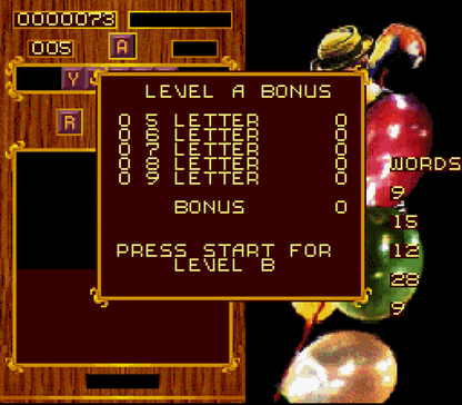 Wordtris for Super Nintendo Entertainment System with word-forming puzzle gameplay theme screenshot