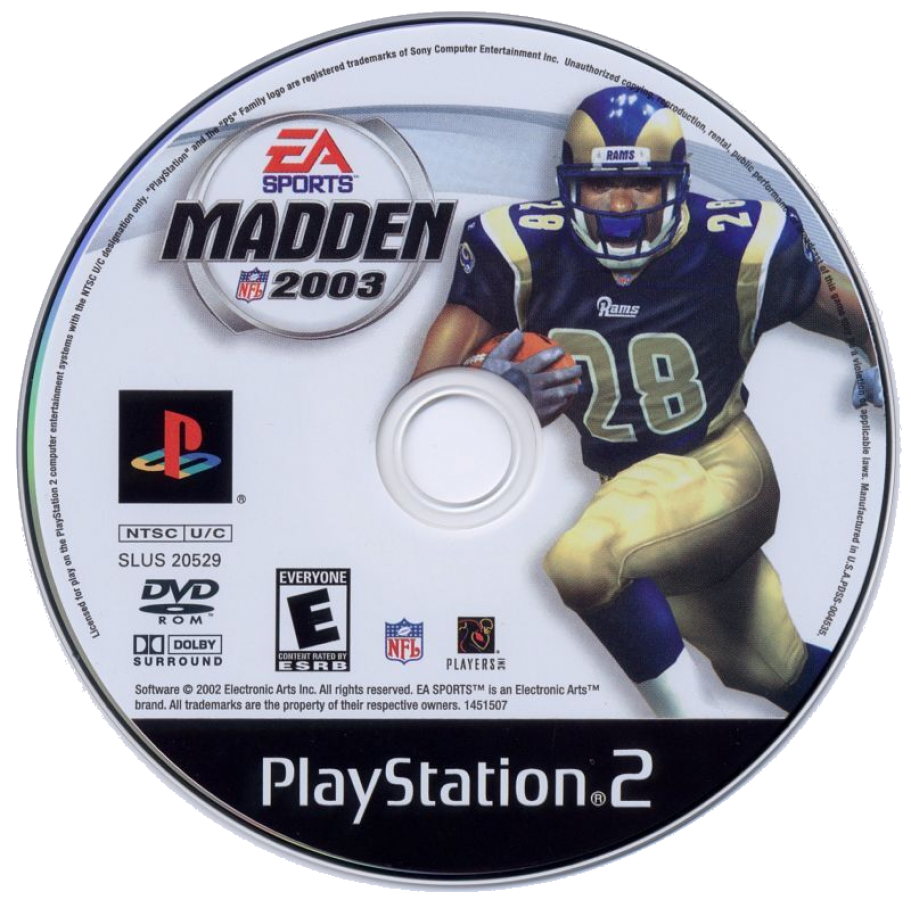 Madden NFL 2003 disc art for PlayStation 2 (PS2) sports video game