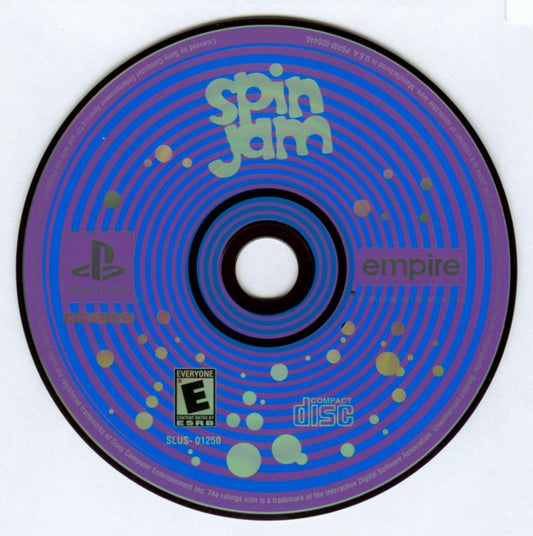 Spin Jam PlayStation 1 game featuring futuristic paddle ball sports gameplay, fast-paced arcade action, and competitive multiplayer matches disk