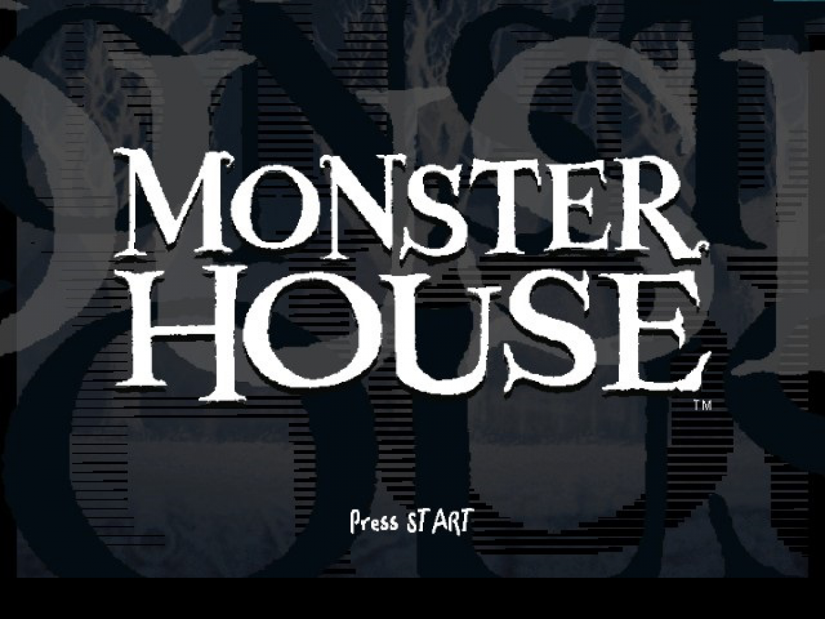 Monster House title screen for GameCube game featuring spooky action adventure gameplay based on the animated film 