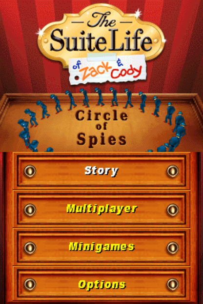 The Suite Life of Zack and Cody: Circle of Spies start screen for Nintendo DS (DS) action adventure video game