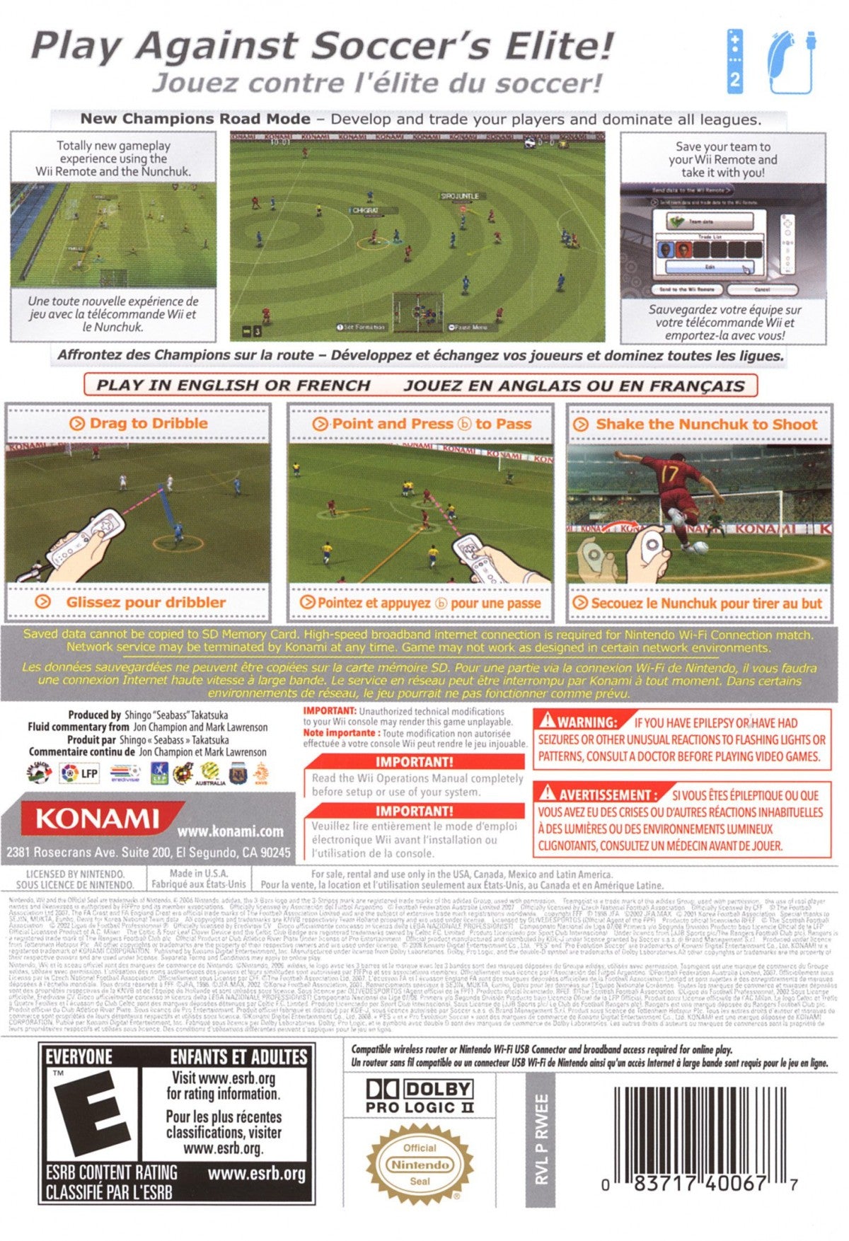 Pro Evolution Soccer 2008 – Nintendo Wii (Wii) soccer football sports simulation video game back of case