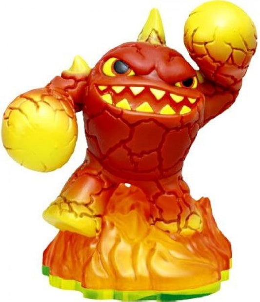 Eruptor Skylanders figure inspired design featuring collectible lava monster character aesthetic fire elemental hero molten rock creature design volcanic powers explosive attacks colorful action adventure gaming collectible presentation