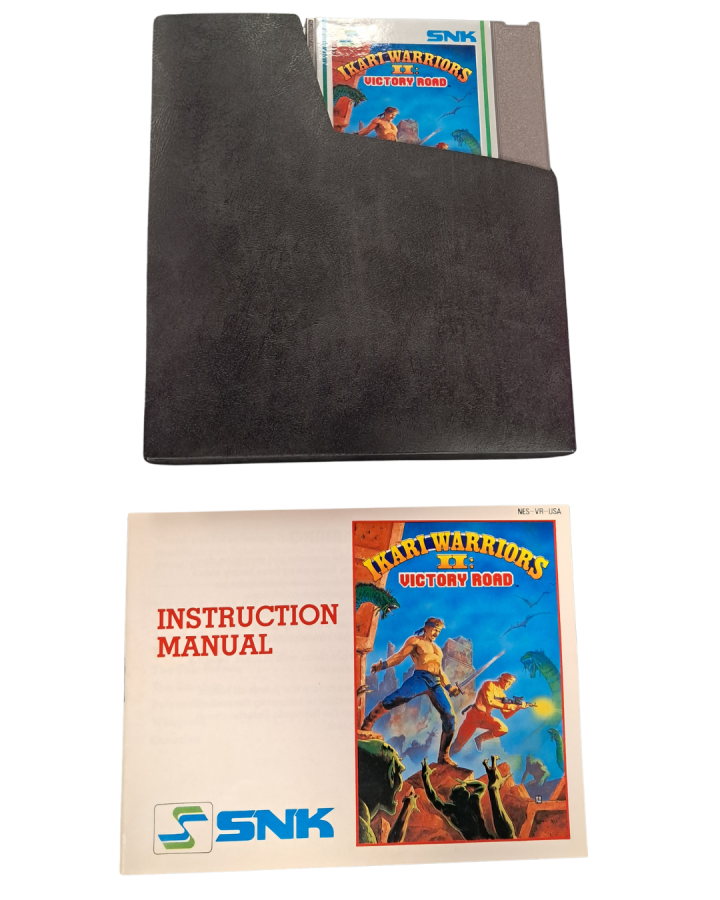 Ikari Warriors for Nintendo Entertainment System top down run and gun shooter featuring military combat co op gameplay enemy soldiers tanks and arcade style action cartridge and manual 