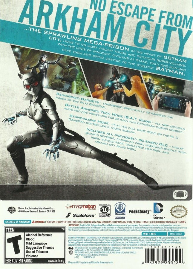 LocaBatman: Arkham City [Armored Edition] back cover art for Nintendo Wii U (WiiU) video gamelID_26412 