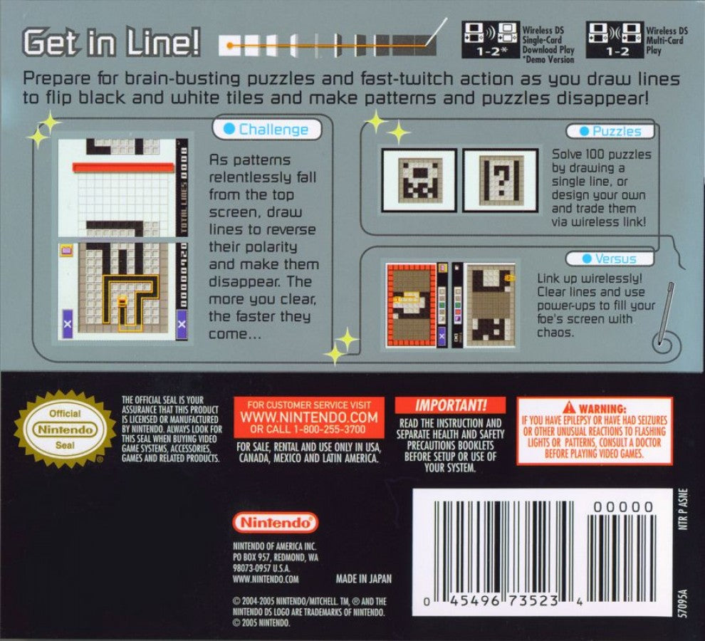 Polarium back of case for Nintendo DS (DS) tile-flipping puzzle video game
