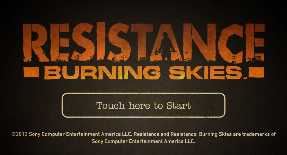 Resistance: Burning Skies title screen for Playstation VITA (VITA) video game 