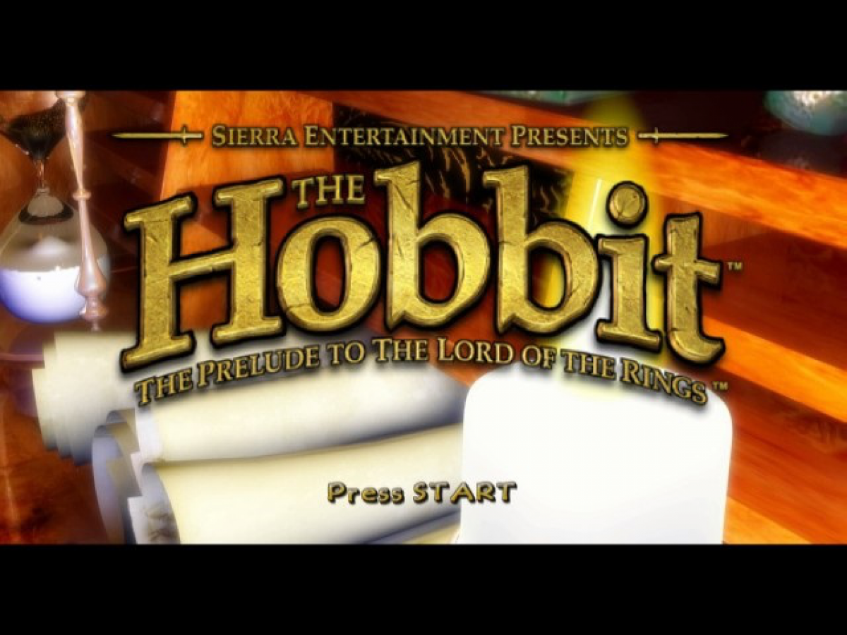 Title screen for The Hobbit GameCube GC video game, action adventure, fantasy RPG, Middle-earth story, movie tie-in, Nintendo GameCube title