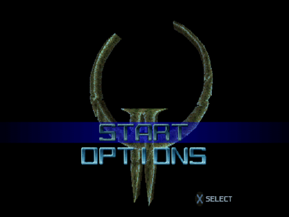 Quake II PlayStation 1 PS1 for first person shooter retro video game fans featuring fast paced sci fi combat alien enemies futuristic weapons intense multiplayer action explosive firefights challenging missions collectible gaming appeal title screen