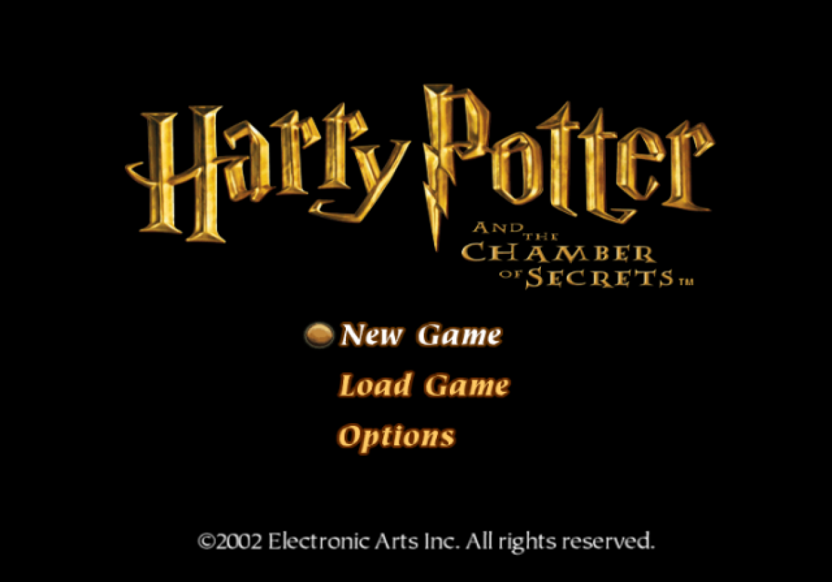 Harry Potter and the Chamber of Secrets title screen for PlayStation 2 (PS2) video game