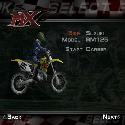 MX Superfly – PlayStation 2 (PS2) motocross racing video game title screen