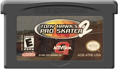 Tony Hawk's Pro Skater 2 game for the Game Boy Advance featuring skateboarding gameplay with isometric perspective trick combos career mode objectives and multiple skaters across condensed versions of classic levels adapted from the console release cartridge