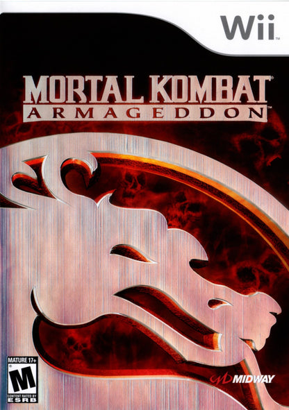 Mortal Kombat Armageddon Nintendo Wii for fighting video game fans featuring intense one on one combat iconic Mortal Kombat characters create a fighter mode brutal finishing moves motion controls arcade and multiplayer battles fantasy martial arts action collectible gaming appeal front cover