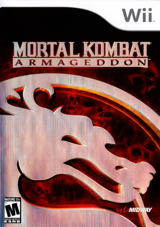 Mortal Kombat Armageddon Nintendo Wii for fighting video game fans featuring intense one on one combat iconic Mortal Kombat characters create a fighter mode brutal finishing moves motion controls arcade and multiplayer battles fantasy martial arts action collectible gaming appeal front cover