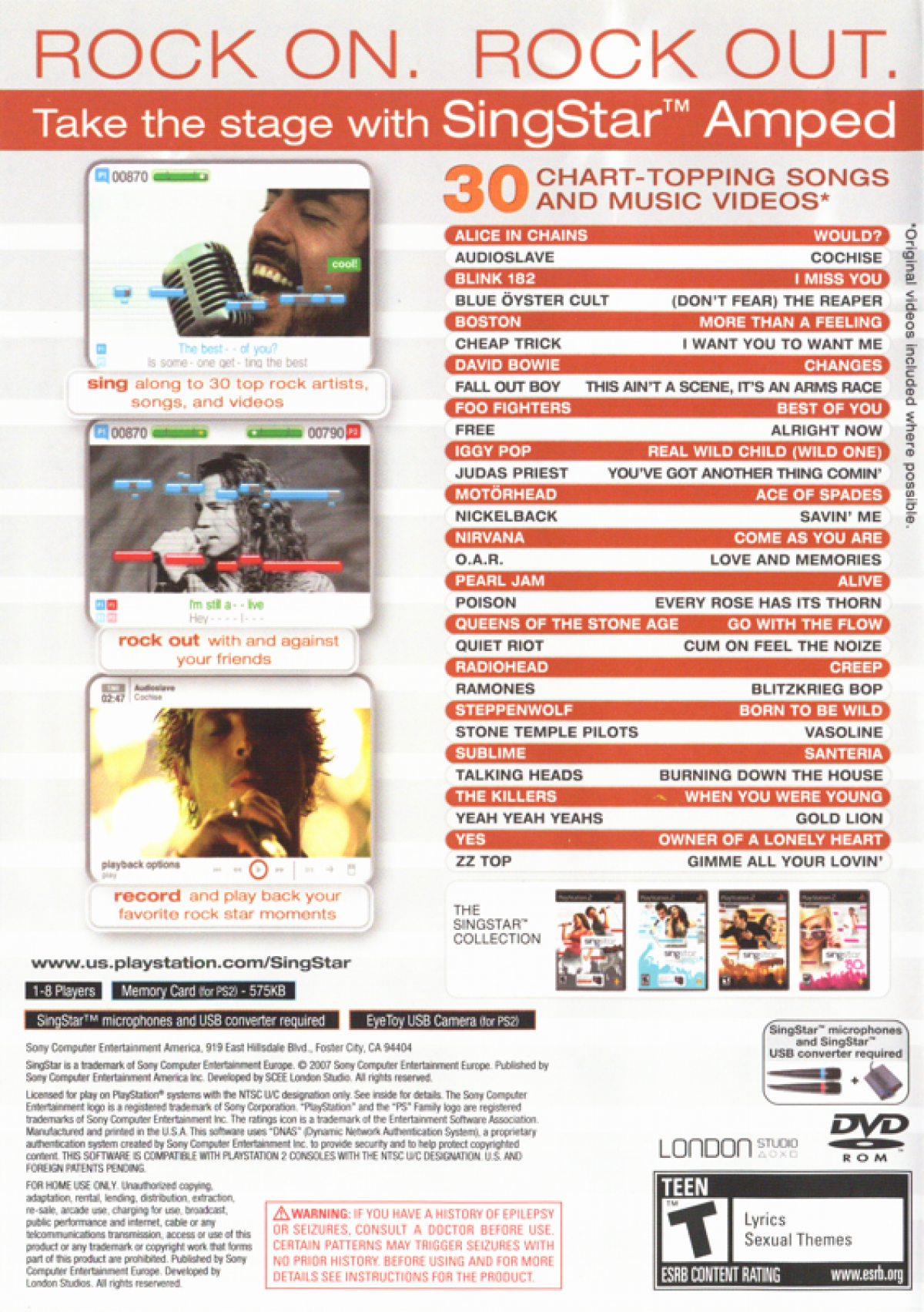 Singstar Amped – PlayStation 2 (PS2) video game back of case, music rhythm game.