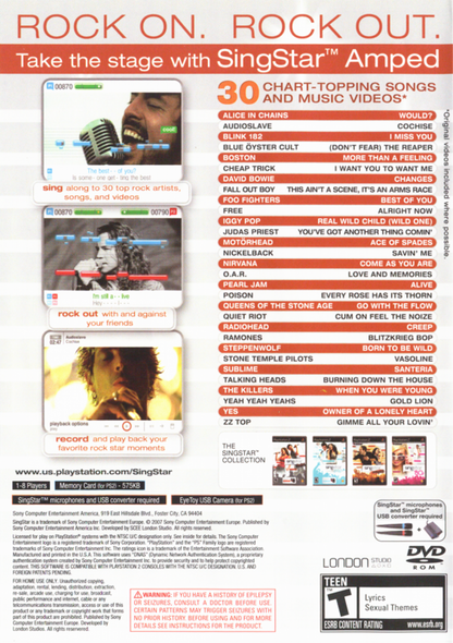 Singstar Amped – PlayStation 2 (PS2) video game back of case, music rhythm game.