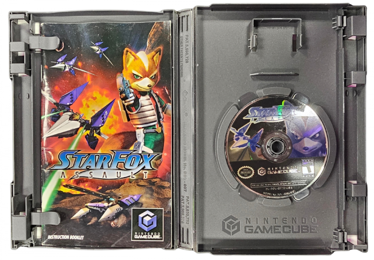 Star Fox Assault Nintendo GameCube GC video game Complete In Box CIB featuring action shooter gameplay Fox McCloud and Star Fox team space combat Arwing piloting land battles vehicle combat enemy forces multiplayer modes and classic Nintendo GameCube gameplay retro video game collection collectible gaming appeal inside case