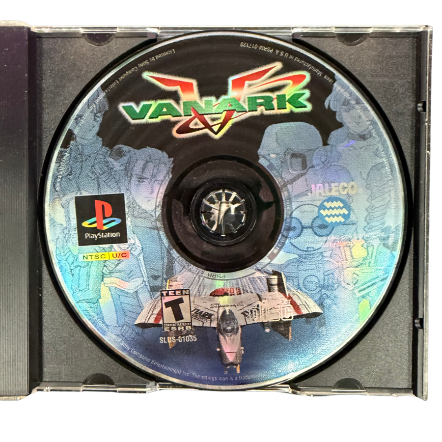 Vanark PlayStation PS1 for action shooter video game fans featuring futuristic space combat third person shooting gameplay alien enemies explosive battles sci fi environments challenging missions cinematic action and classic PlayStation gameplay collectible gaming appeal front of disc