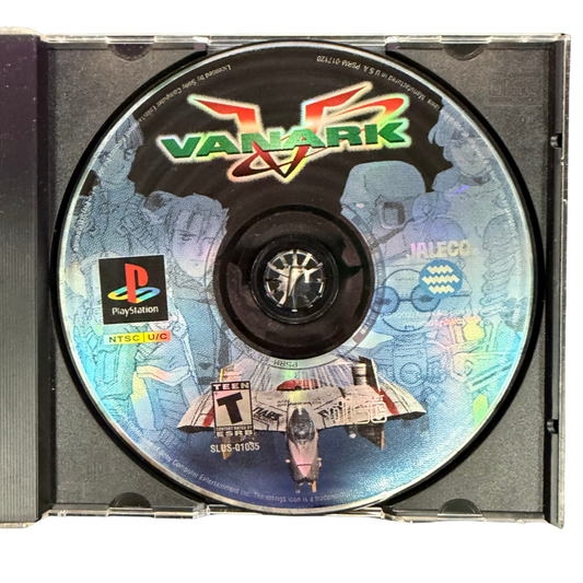 Vanark PlayStation PS1 for action shooter video game fans featuring futuristic space combat third person shooting gameplay alien enemies explosive battles sci fi environments challenging missions cinematic action and classic PlayStation gameplay collectible gaming appeal front of disc