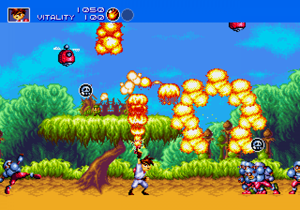 LocalID_70827Gunstar Heroes Sega Genesis GEN for retro video game enthusiasts featuring side scrolling run and gun gameplay fast paced cooperative action explosive boss battles unique weapon combinations vibrant 16 bit visuals and collectible gaming appeal gameplay 