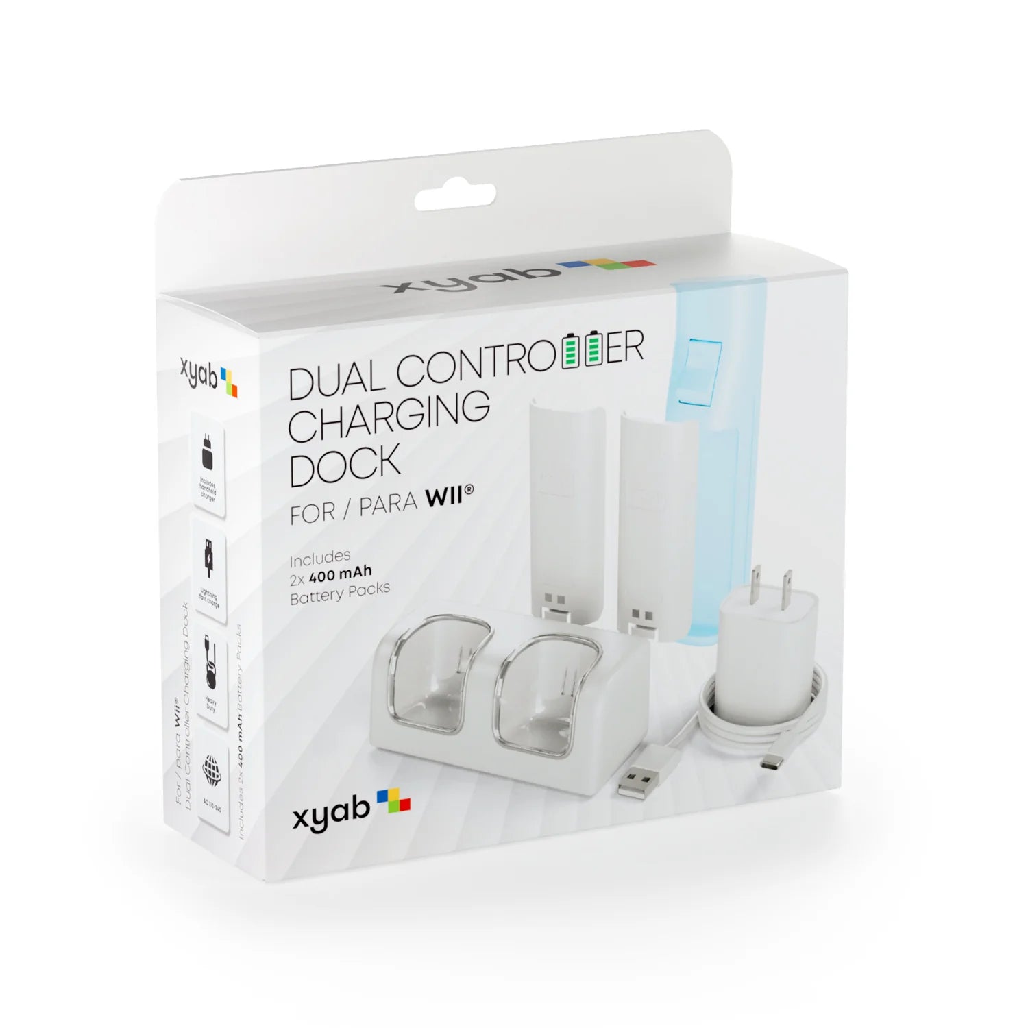 Nintendo Wii dual controller charging dock kit packaging with rechargeable batteries and charging station accessory