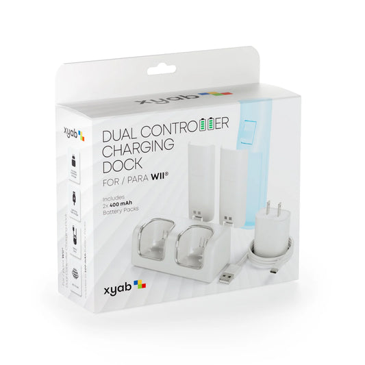 Nintendo Wii dual controller charging dock kit packaging with rechargeable batteries and charging station accessory